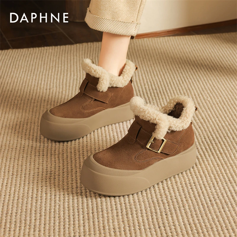 达芙妮厚底雪地靴女鞋2025新款冬季一脚蹬加绒毛毛鞋保暖勃肯棉鞋
