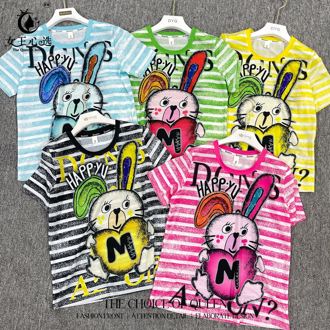 【衣圆圆】夏季新款D3A562时尚字母M兔子圆领撞色T恤