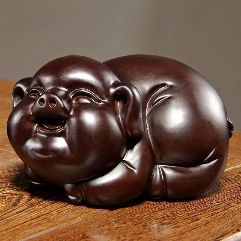 【闪购商品】12黑檀木猪摆件（一对）