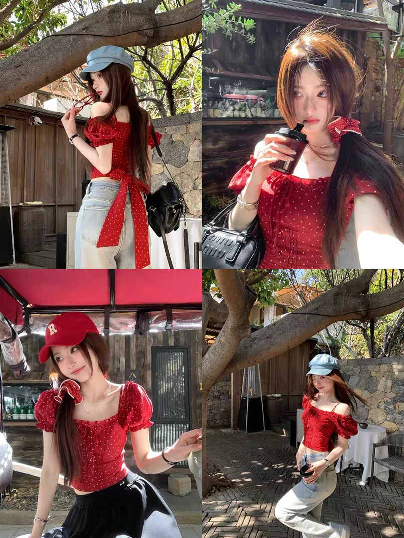「热恋的季节」微胖女生夏季新设计款显瘦上衣短袖波点