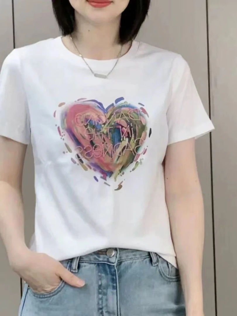 t恤女2025新款夏季休闲小众短袖韩版时尚百搭显瘦爱心女装
