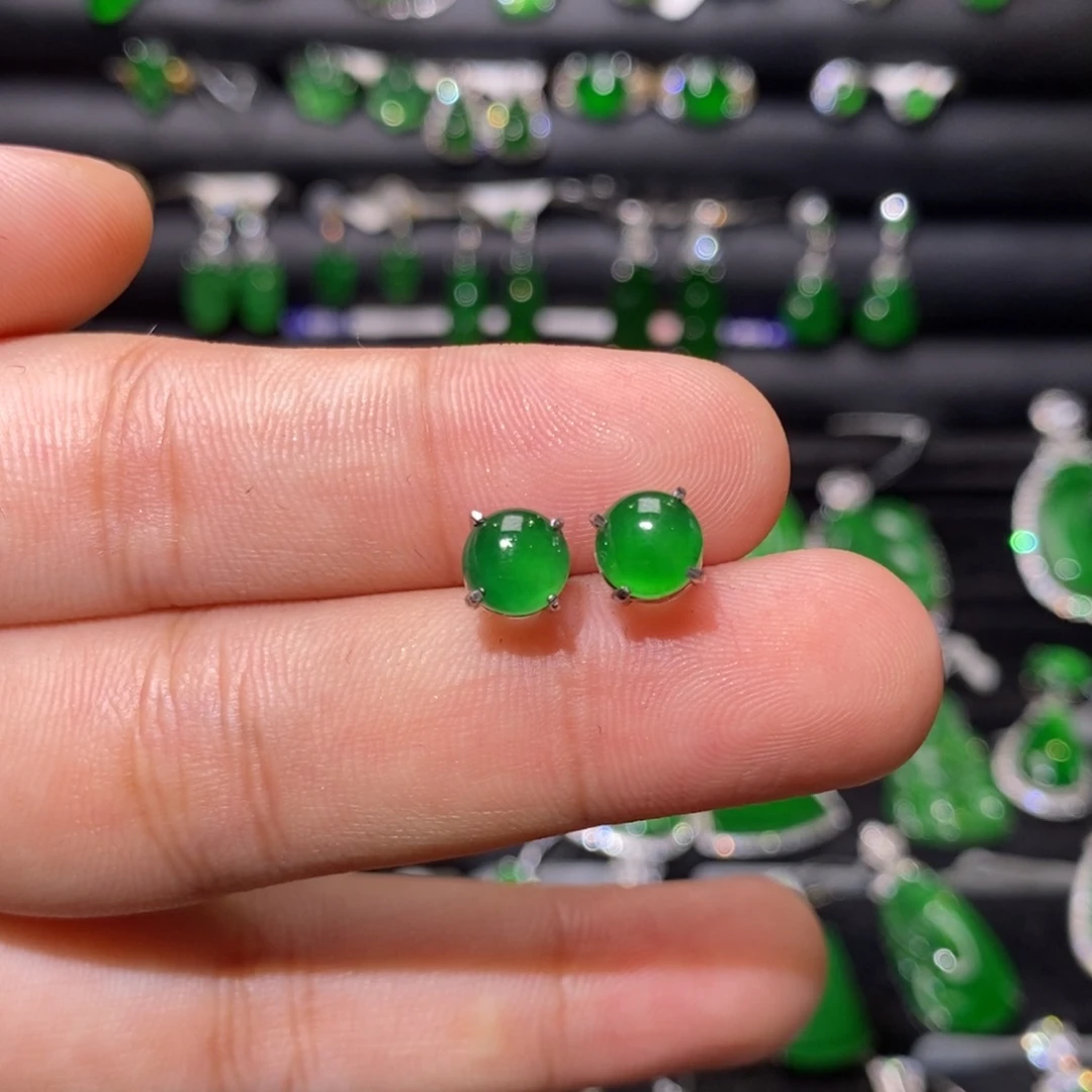银S925镶嵌翡翠耳饰天然翡翠