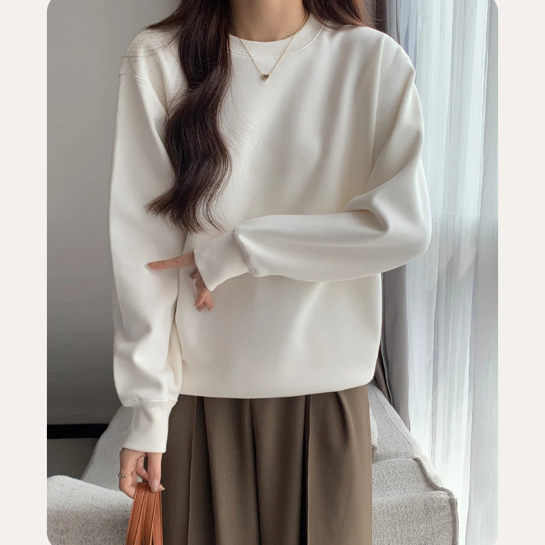 400g银狐绒加绒圆领卫衣女男同款秋季新款宽松无帽套头上衣ins潮