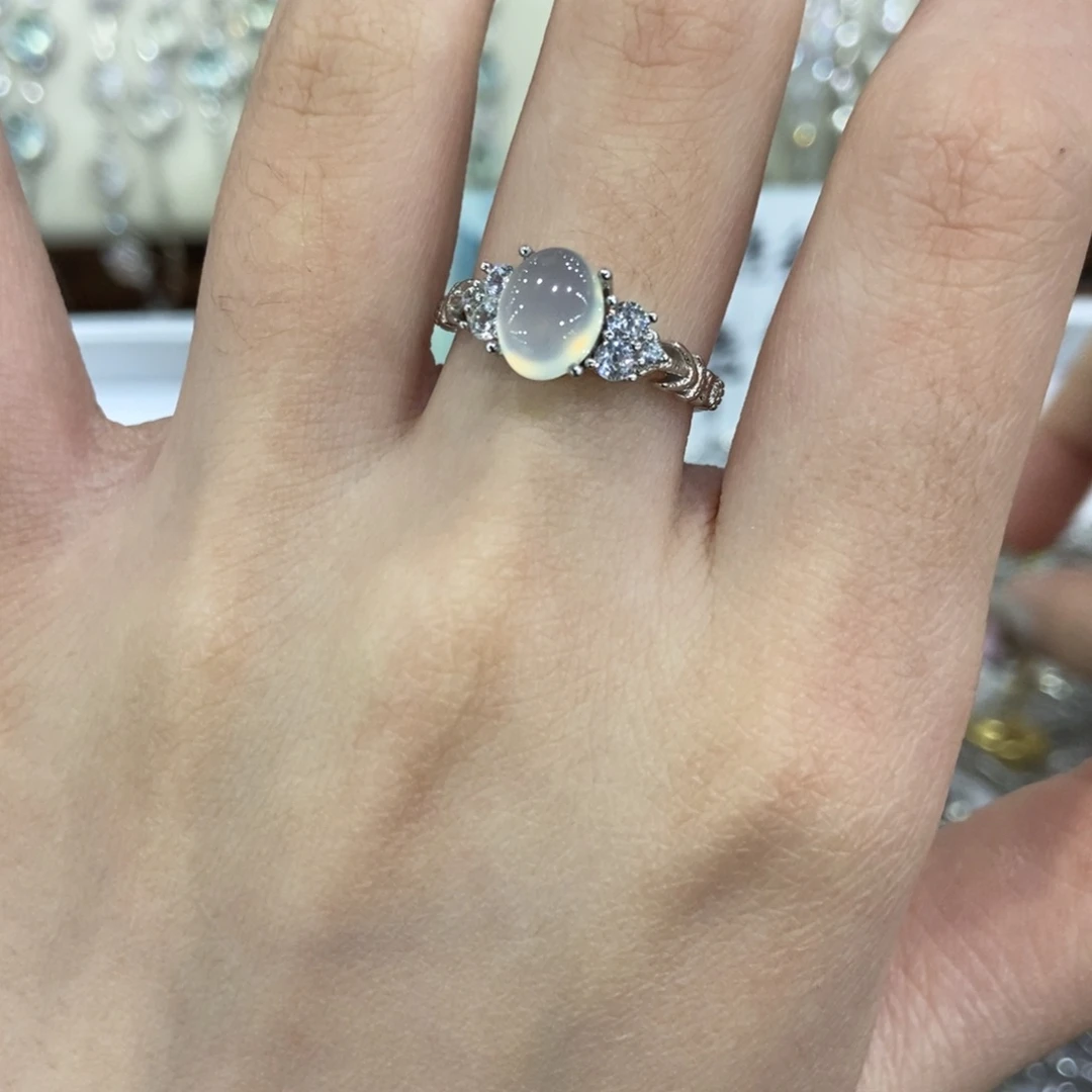 蛇纹石玉银S925镶嵌戒指