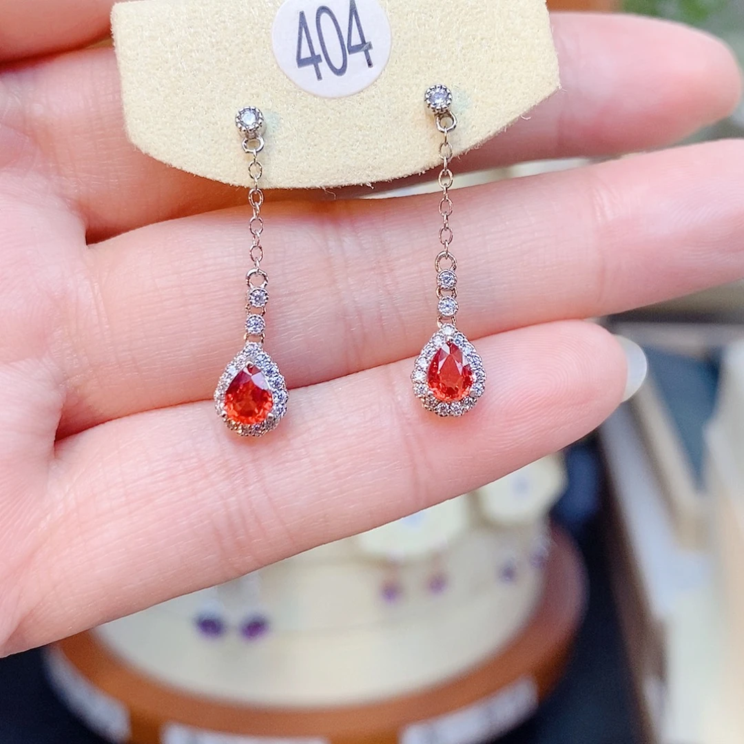 耳饰银S925镶嵌彩色蓝宝石