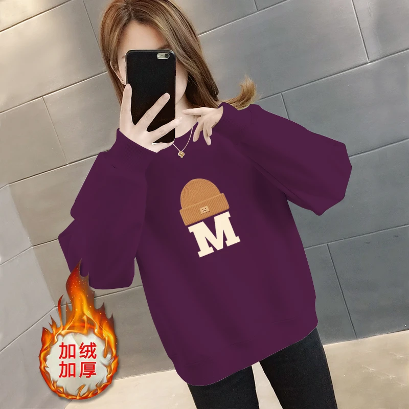 圆领卫衣女秋冬韩版新款爆款加绒保暖打底衫洋气减龄休闲百搭上衣
