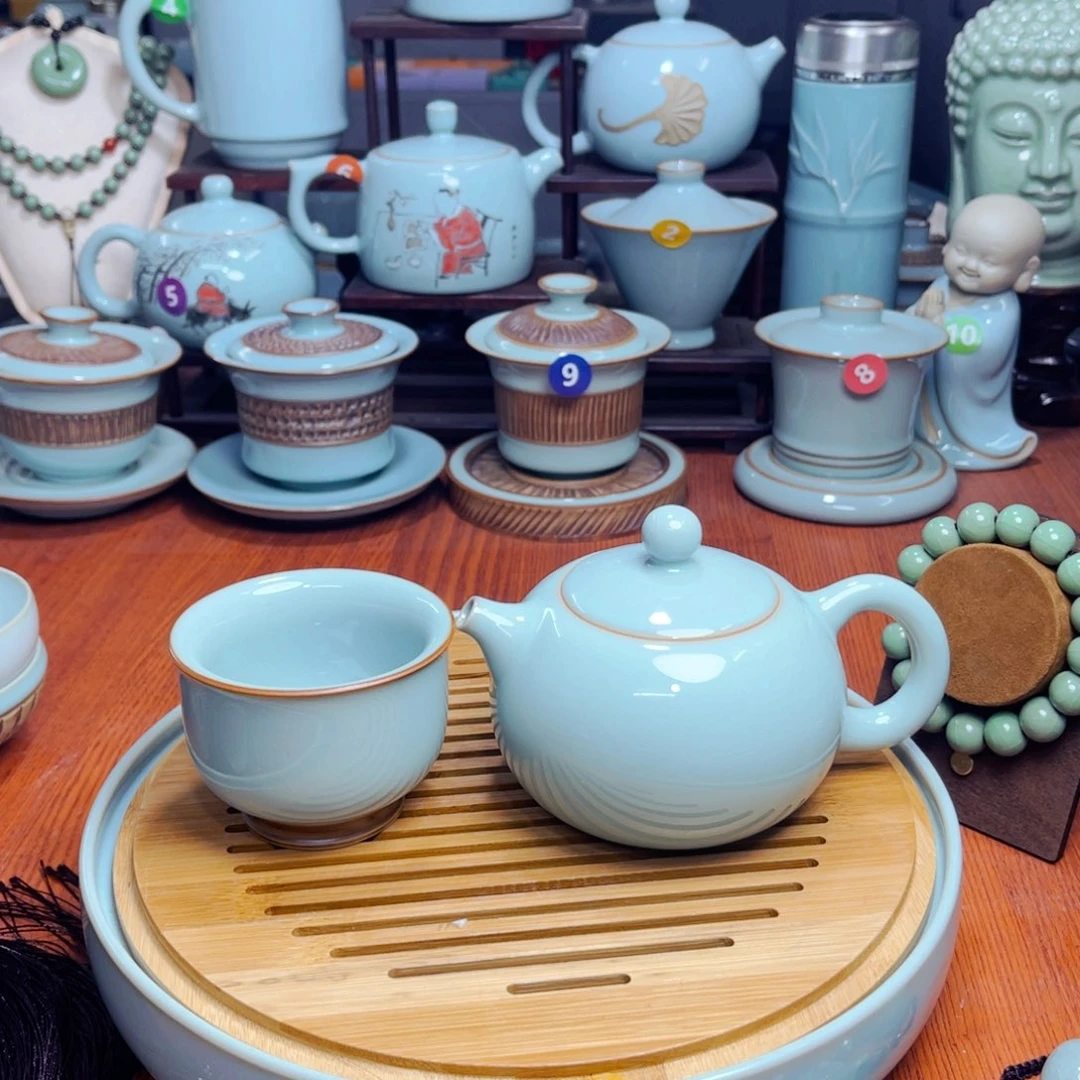 【闪购商品】汝州单壶单杯天青，豆青手串