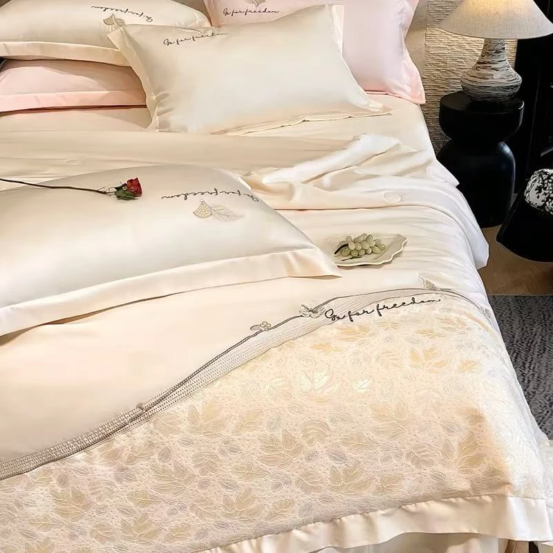 兰总专属 法式蕾丝手工浮雕刺绣 蚕蛹蛋白夏被四件套