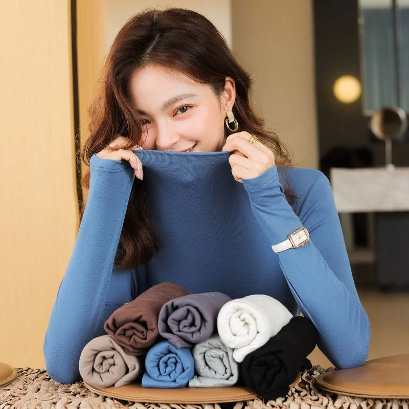 面膜T恤2025年春秋打底衫黑色高领女春秋季上衣长袖内搭韩版宽松