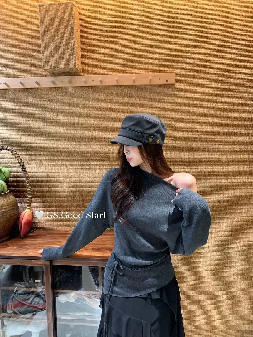 新复古风格！！！简约蝙蝠袖配可拆卸腰绳