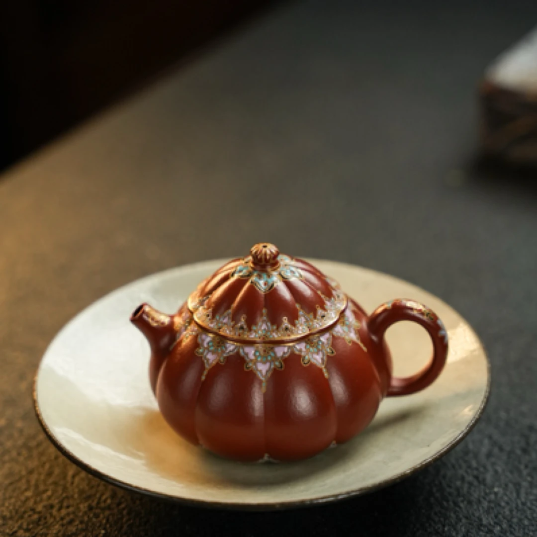 筋纹·玲珑·珐琅·135cc 朱泥料 紫砂壶
