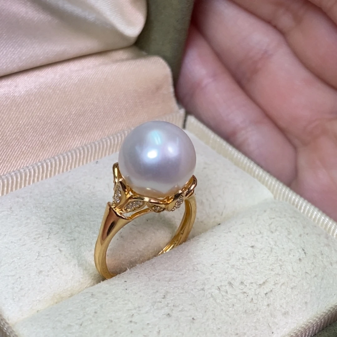 银S925镀金镶嵌戒指淡水珍珠