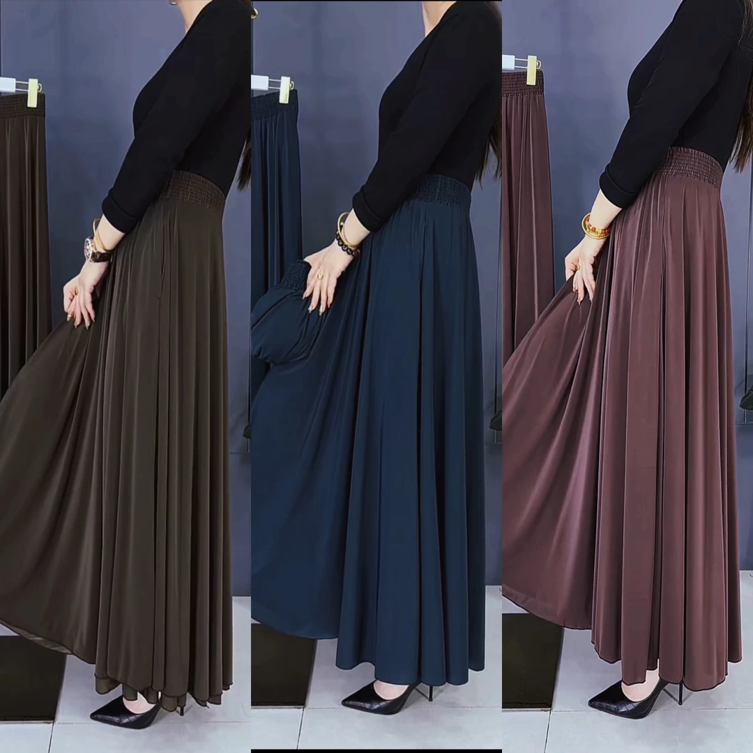 169-5有口袋夏季新款薄款冰凉弹力妈妈大摆时尚垂感半身裙