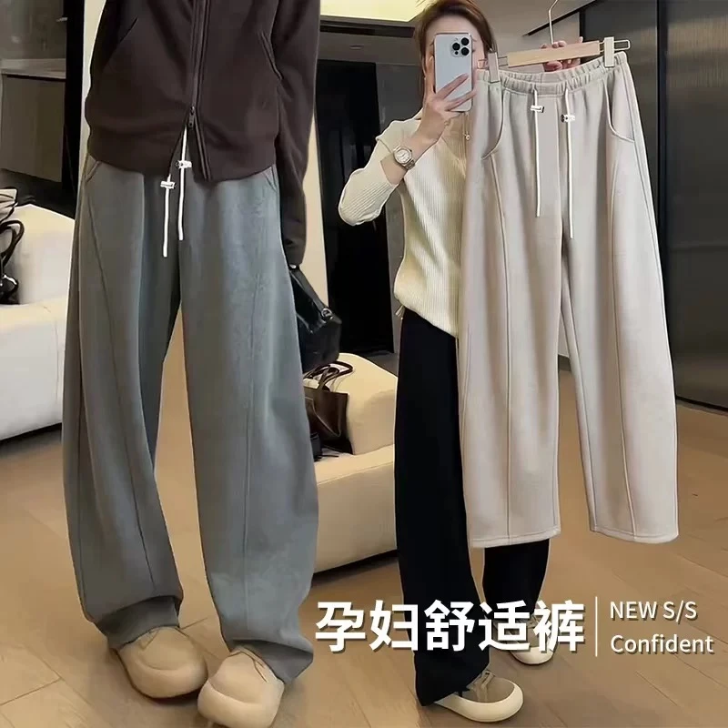 孕妇裤子2025秋冬新款人字纹加绒加厚窄版香蕉裤