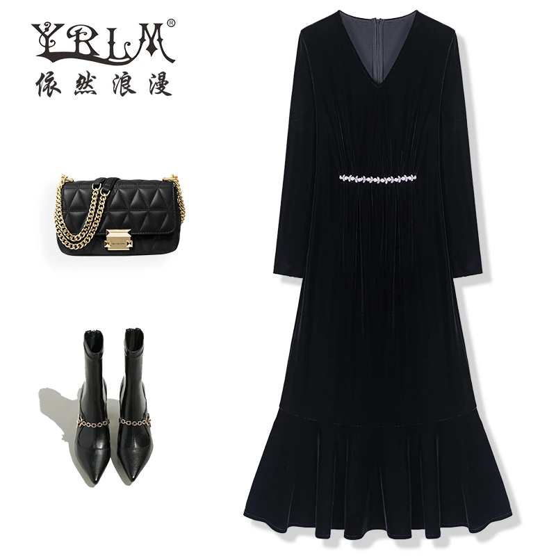 【华姐&原创】KQ455006减龄丝绒连衣裙2025春季新款时髦连衣裙优雅