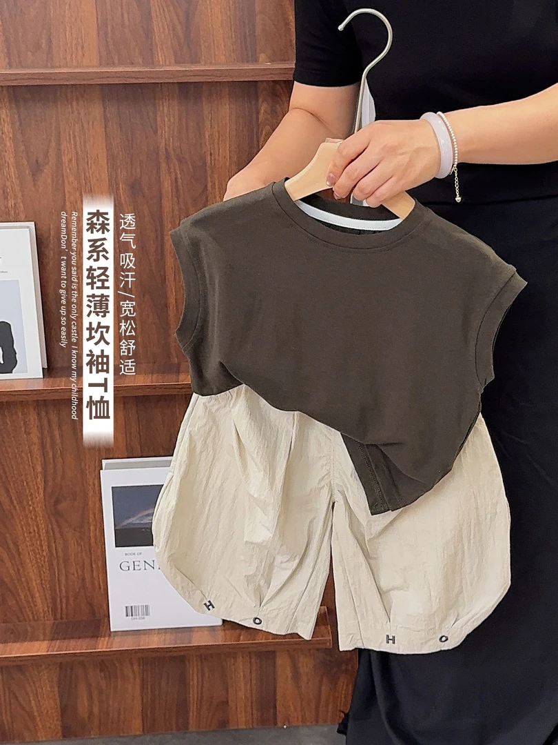 《主播自留》森系男童女童多色纯棉短袖t夏装韩版儿童背心25XL1331