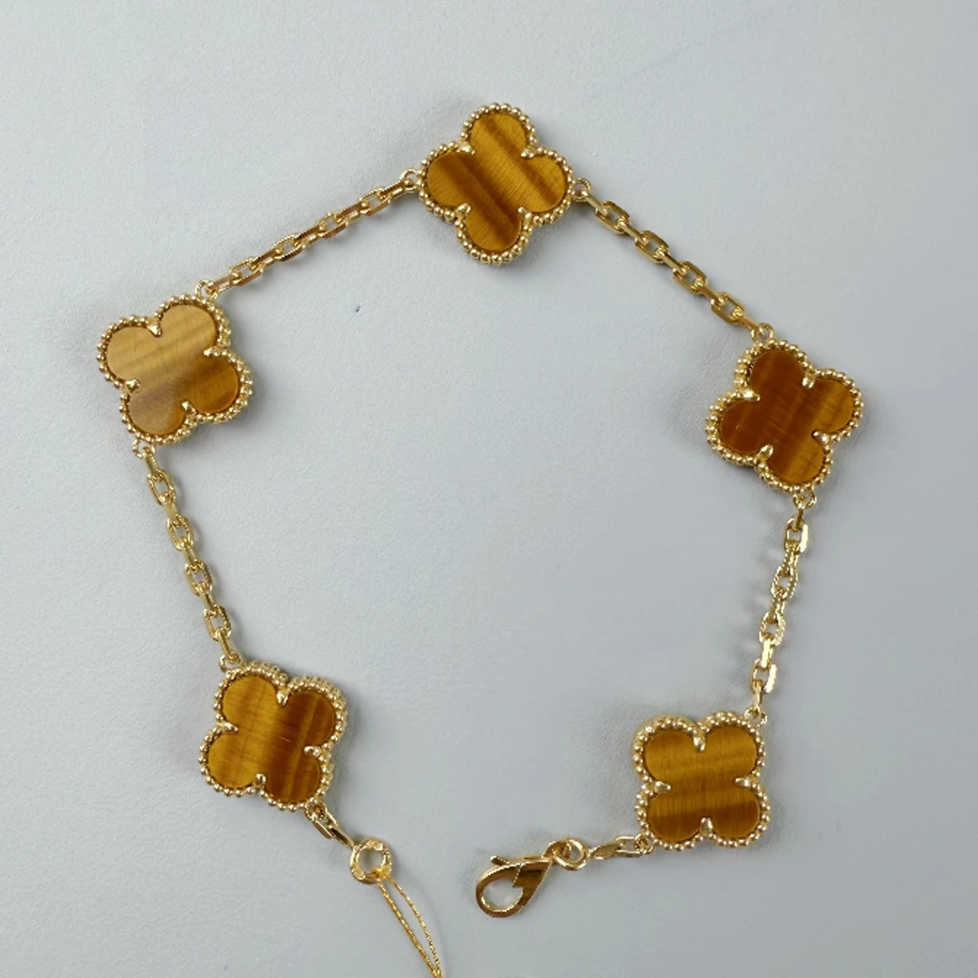 18k金 虎眼石 五花手链15mm柜版075实心链