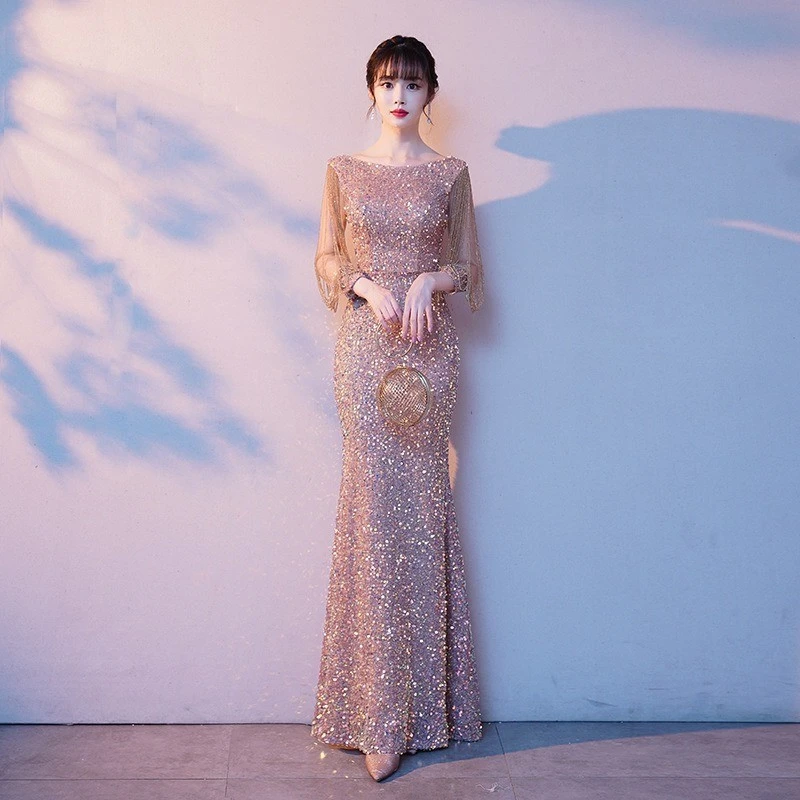 晚礼服女2025新款亮片气质轻奢小众高端鱼尾敬酒服高级感主持人裙