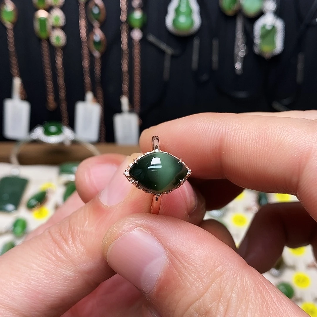 和田玉（碧玉）银S925镶嵌戒指