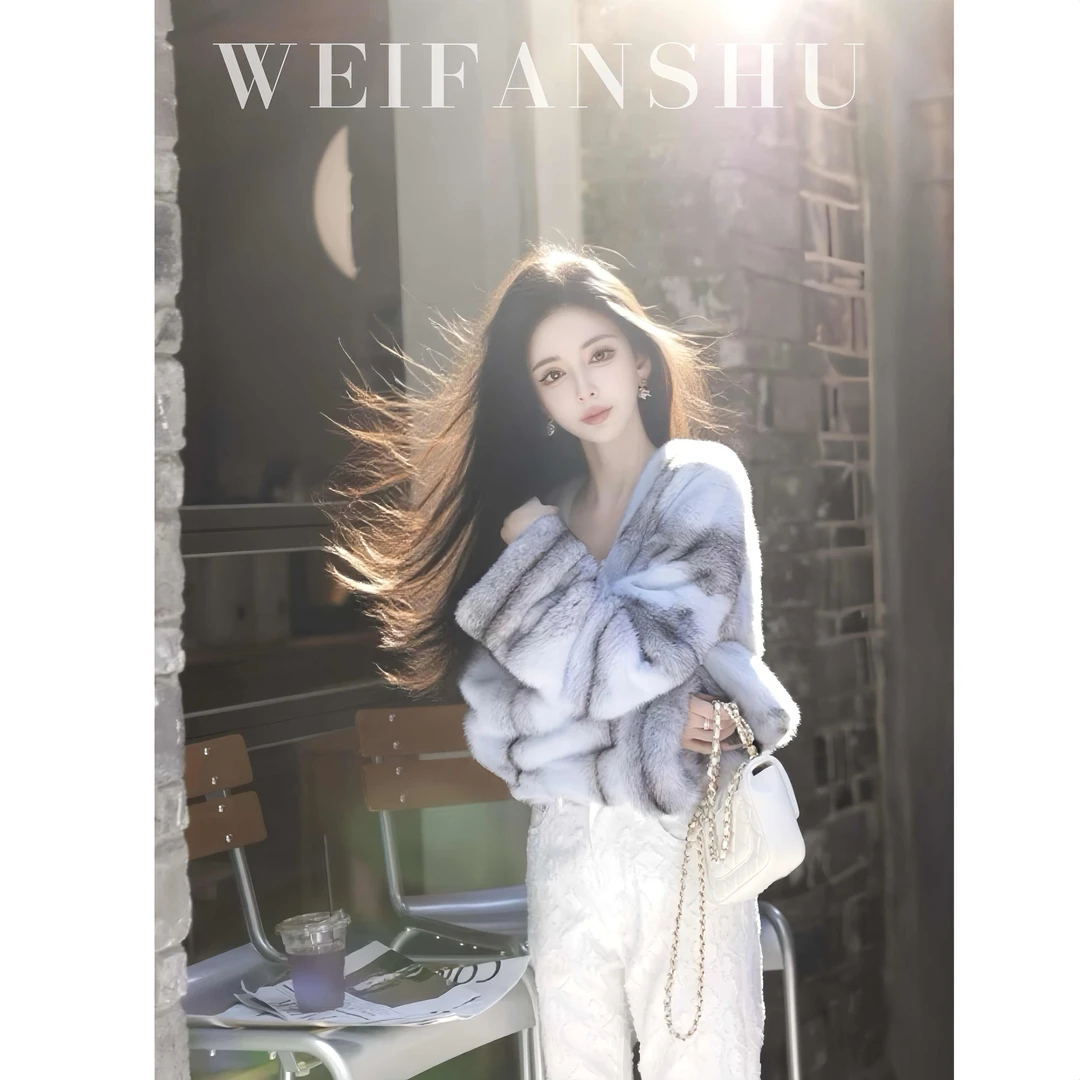 WEIFANSHU/魏凡舒【爱在巴黎】冬季新款保暖贵妇十字水貂皮草外套