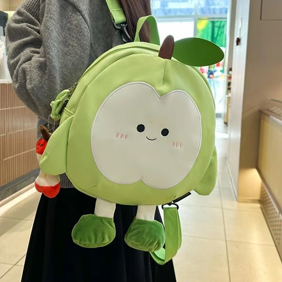 可爱苹果双肩包女新款卡通学生小书包出游旅行背包休闲通勤包qt