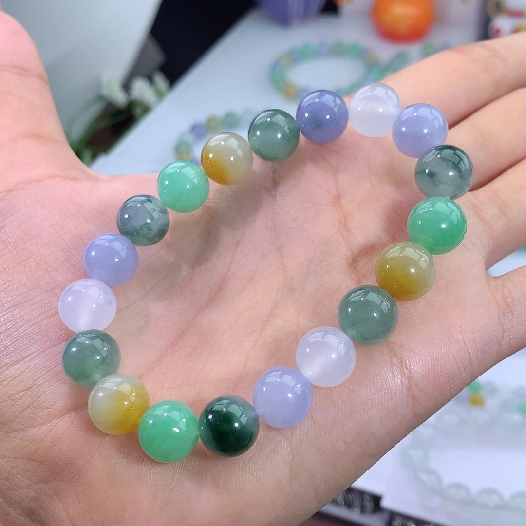 翡翠未镶嵌手链2号 冰飘花多宝手串