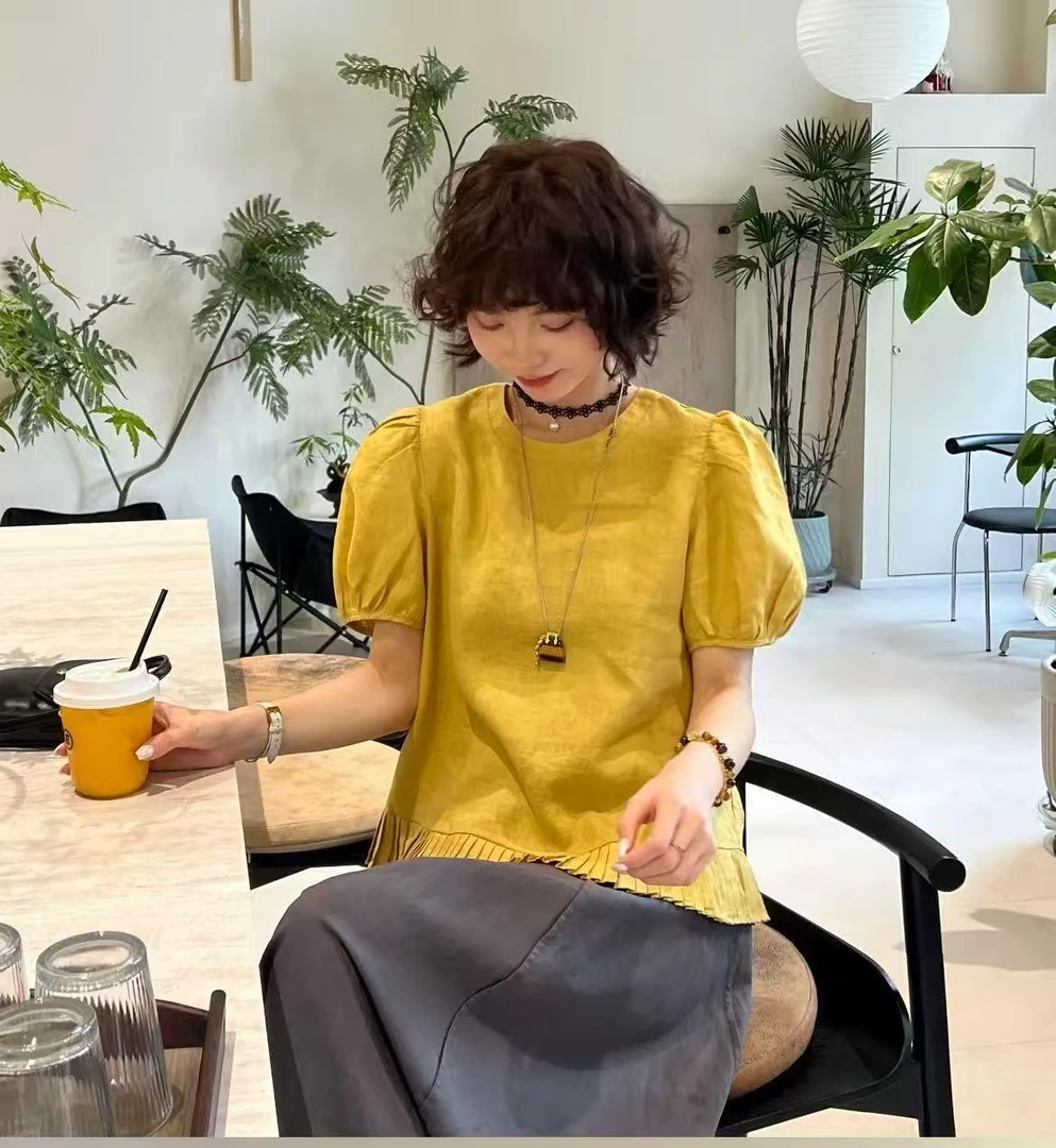 泡泡袖减龄短袖衬衫962