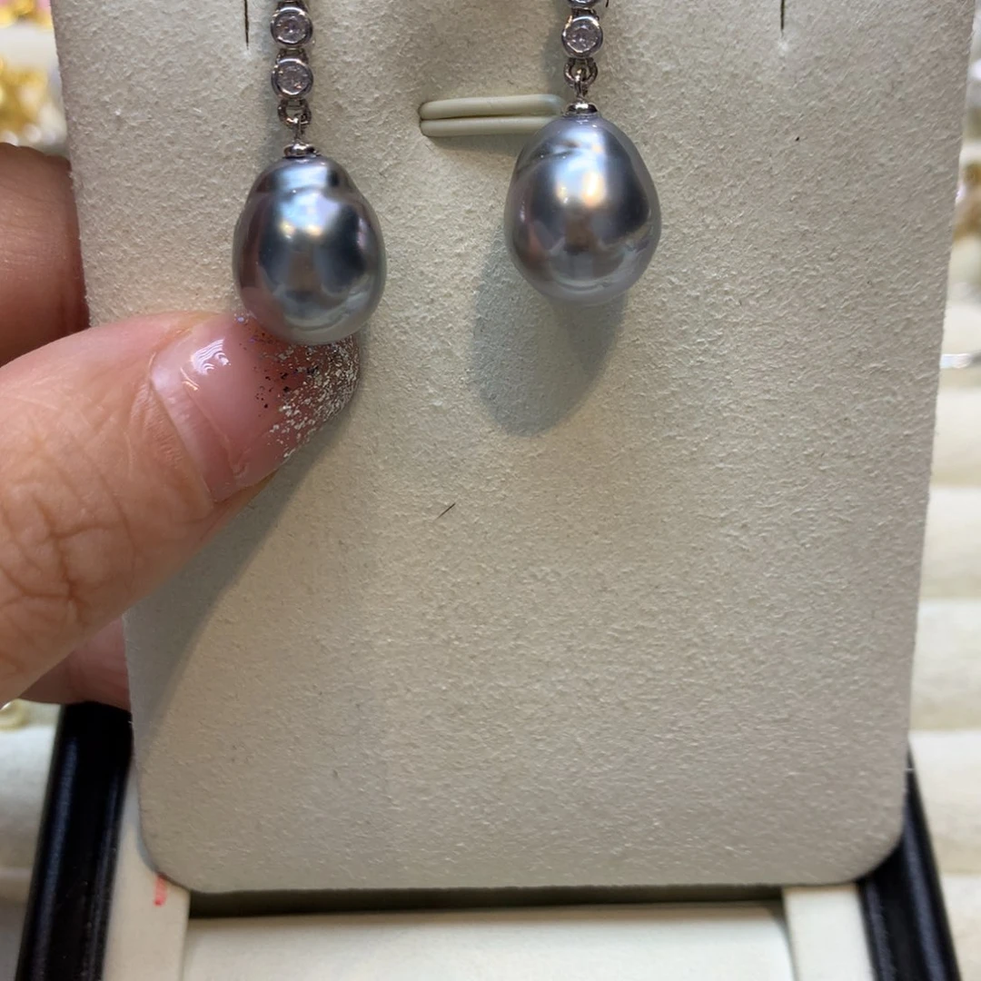 银S925镶嵌海水珍珠耳饰