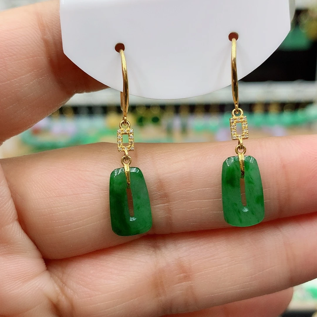 翡翠耳饰18K金镶嵌的