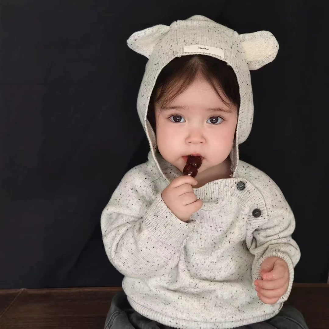 秋新款男女宝可爱小熊连帽毛衣套头百搭休闲