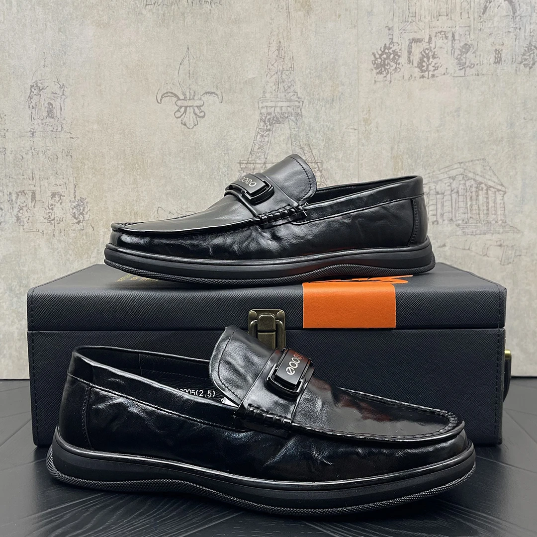 2025新款男鞋真皮软底皮鞋一脚蹬黑色休闲豆豆鞋潮流百搭牛皮皮鞋