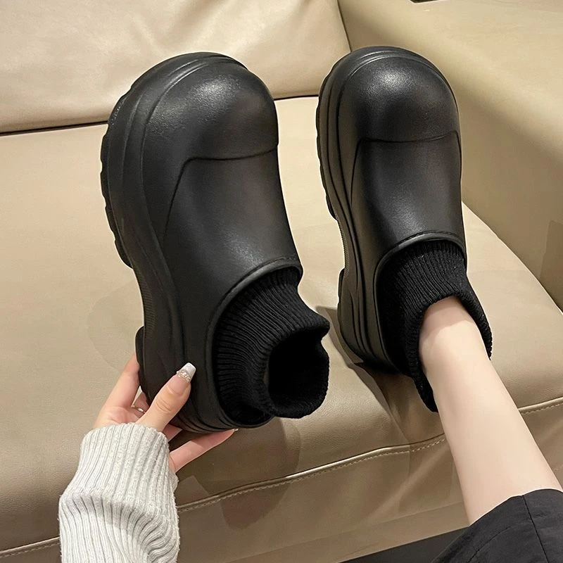 冬季防水棉拖鞋女外穿全包跟高颜值防滑EVA厚底增高保暖毛绒棉鞋