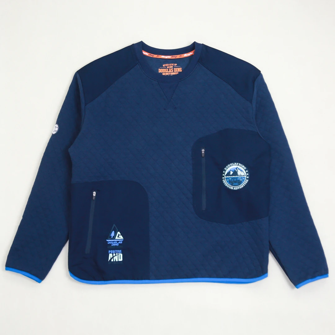 【道格拉斯】蓝色菱形格提花保暖带口袋休闲男士套头圆领卫衣DD365