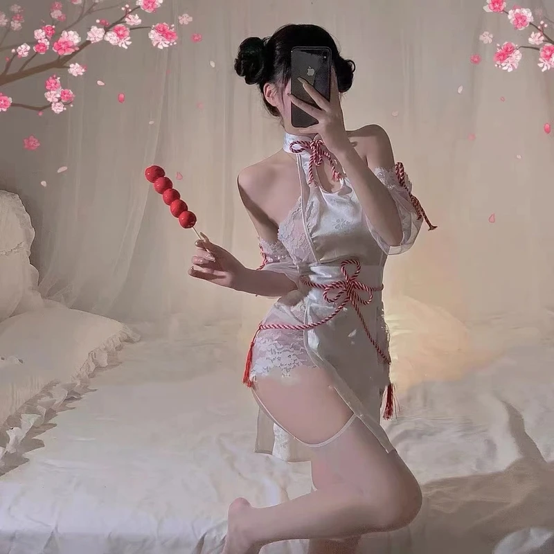 性感内衣女镂空情调旗袍立领抽绳包臀纯欲古风汉服制服睡衣套装