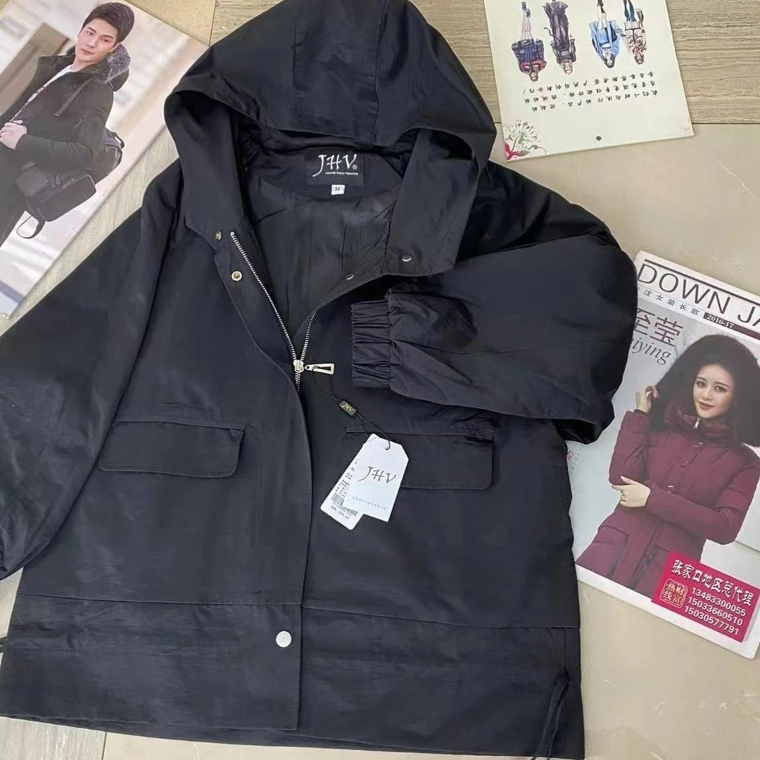 女装长袖宽松连帽插肩袖防风夹克休闲秋季免烫春秋收口袖男装外套