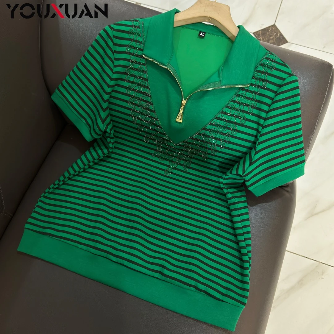 春夏新品百搭韩版立领上衣时尚休闲宽松短袖翻领女士T恤6739