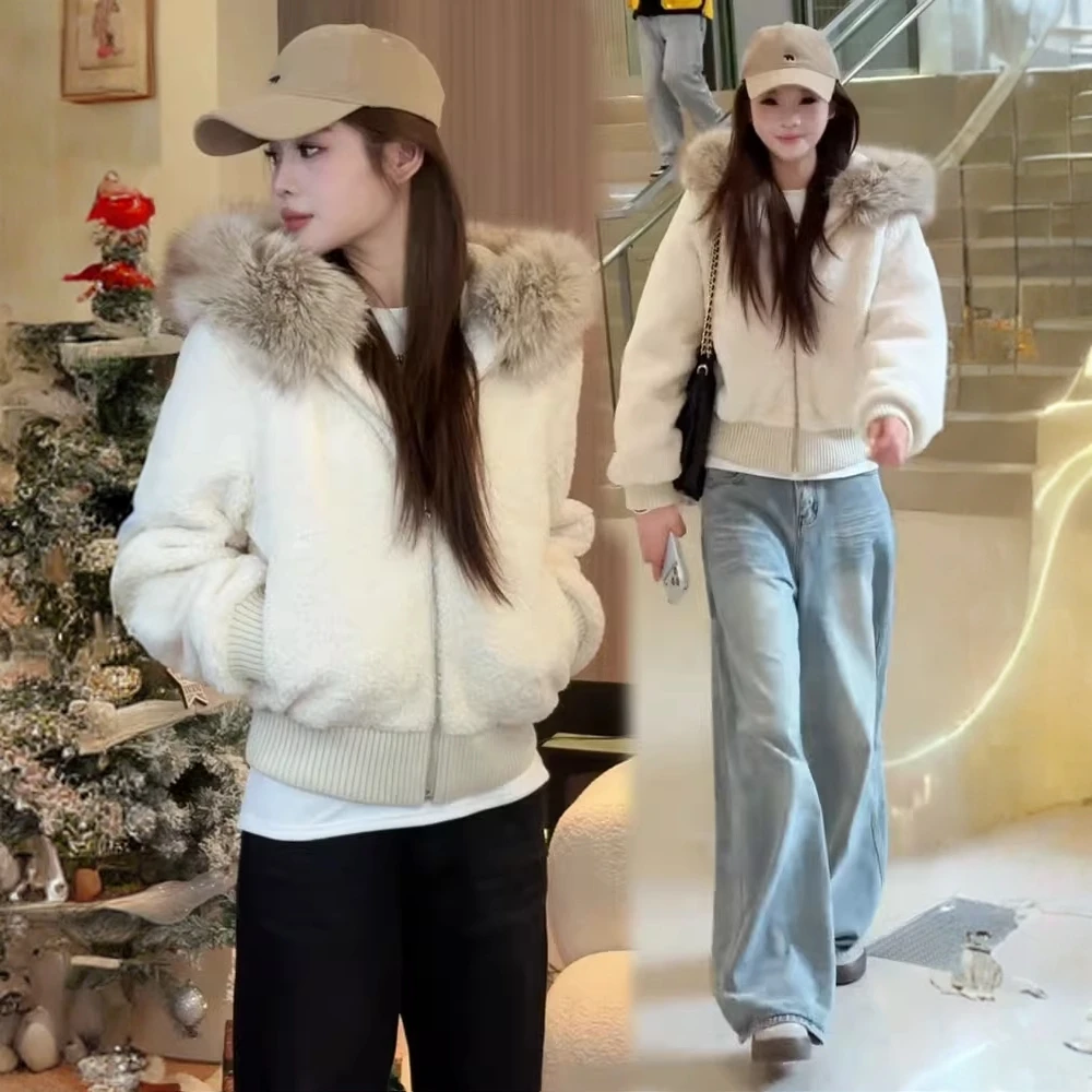 毛毛棉衣短外套女2025冬季新款洋气大毛领加厚保暖慵懒加棉上衣潮