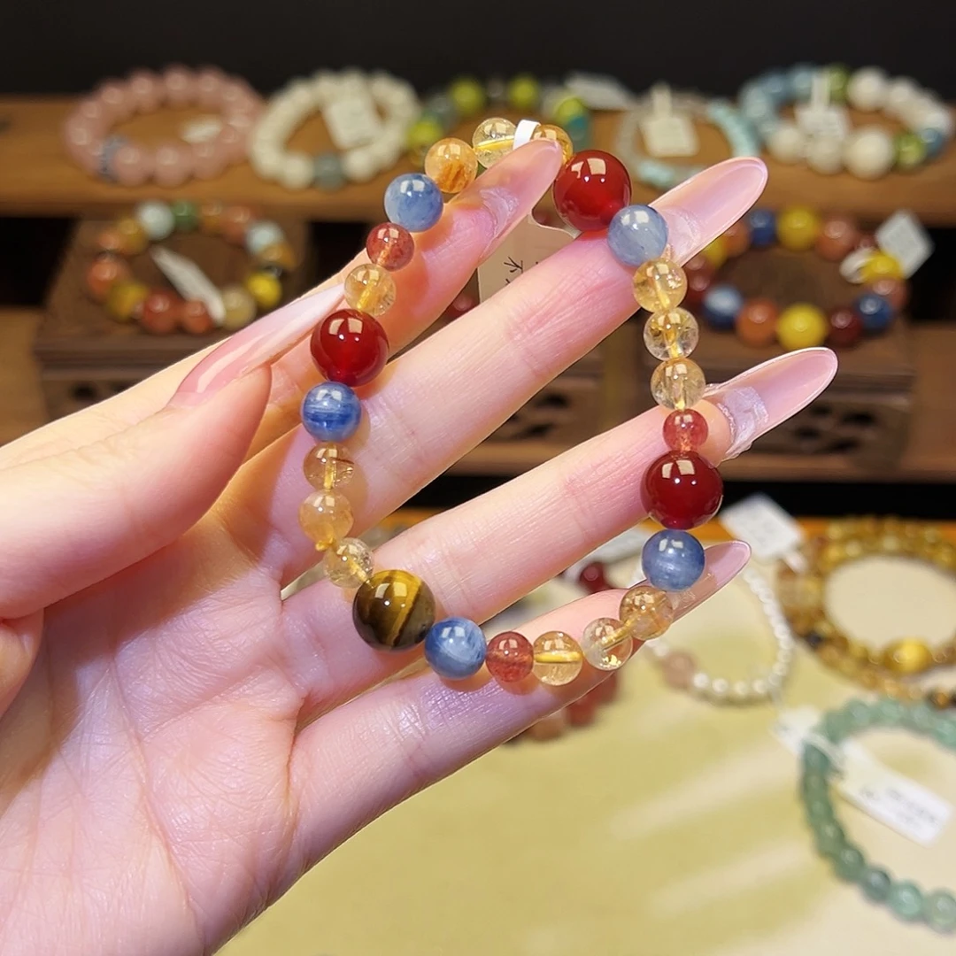 银S925镀金镶嵌手串水晶黄1583