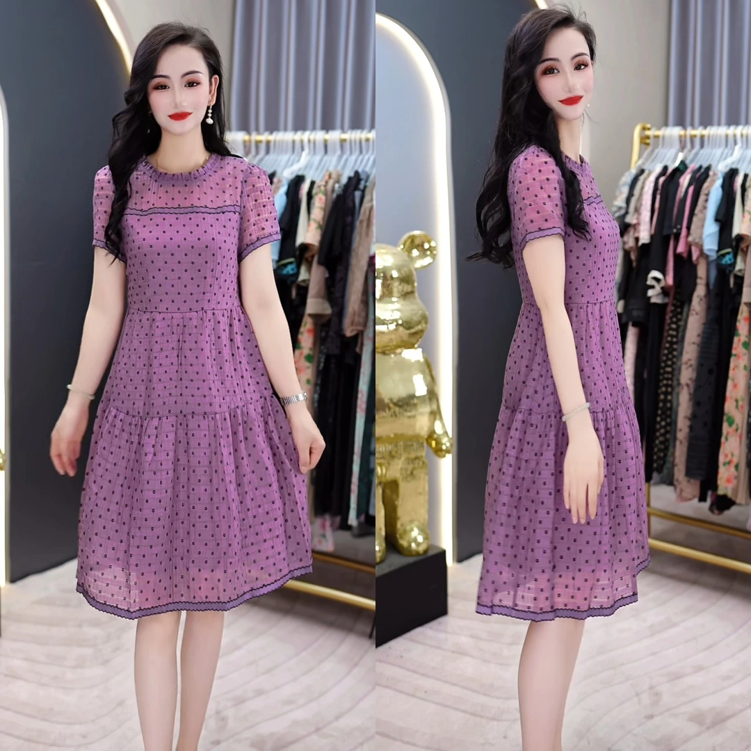 雪纺连衣裙女夏2025新款小个子宽松遮肚显瘦时尚减龄碎花A字裙