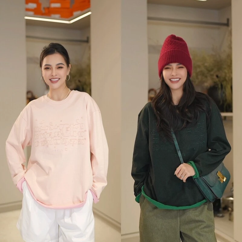 【多多还是多多】双色纱数字贴布绣长袖T25