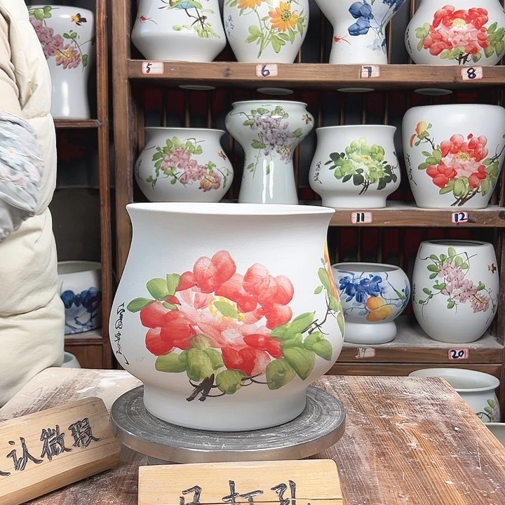 摆件高20口20红牡丹陶瓷陶瓷