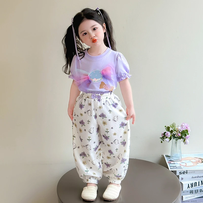 女童夏季短袖套装2025新款洋气儿童超好看女宝宝夏装防蚊裤两件套