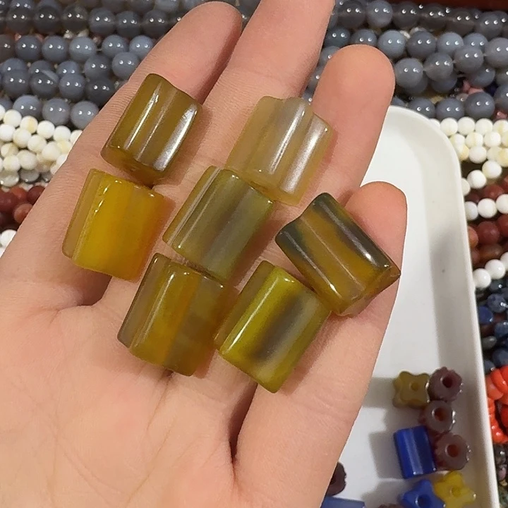 玛瑙/玉髓合金珠宝半成品2个大孔黄色老玛瑙