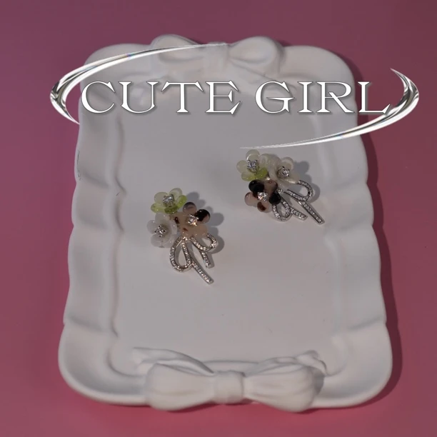 铜合金锆石耳饰 CUTEGIRL花卉设计师款拼色耳环少女