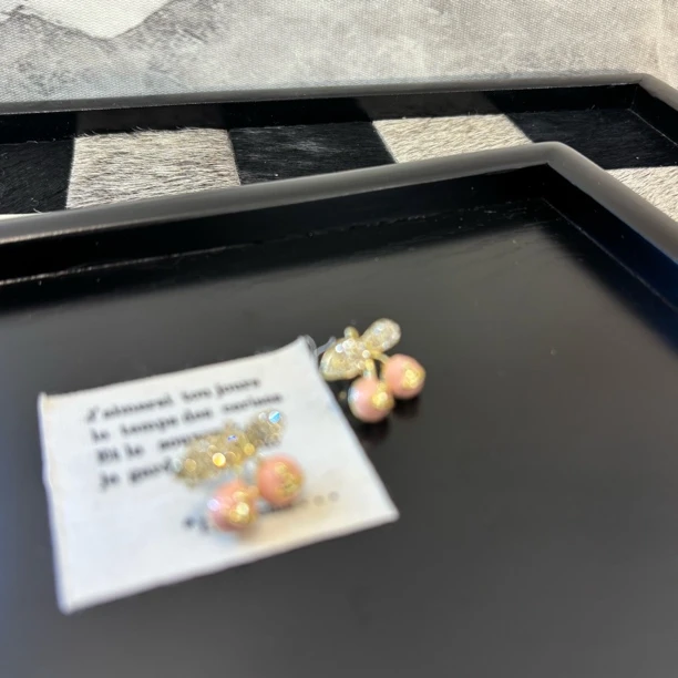 铜合金合成锆石耳饰 粉樱桃星球耳环EH2422