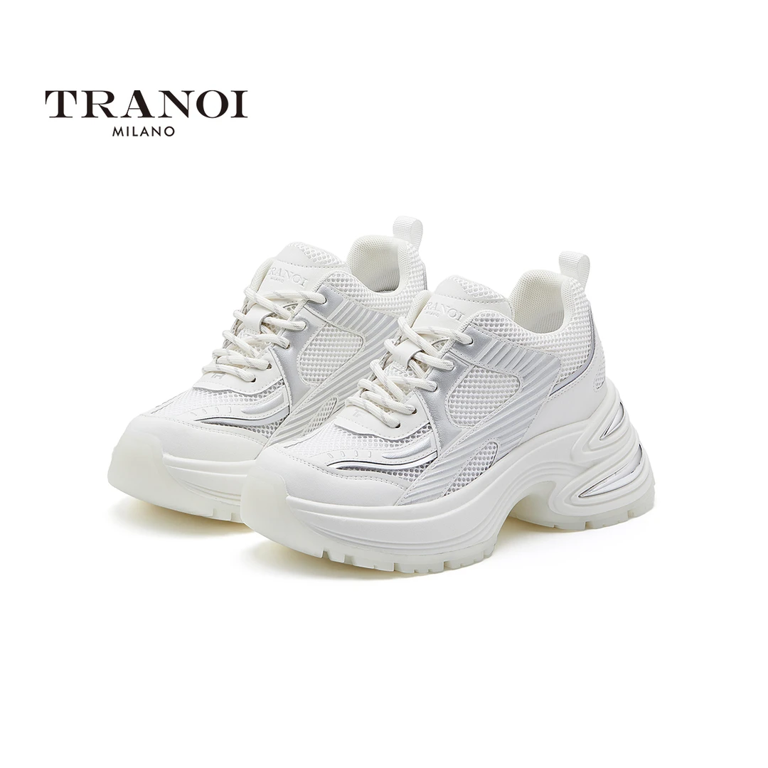 TRANOI特诺伊 9cm增高厚底老爹鞋女夏季网面透气时尚休闲运动潮鞋
