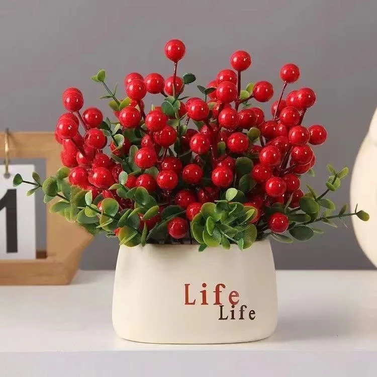 仿真红果发财果life瓶装饰平安喜乐乔迁大吉喜庆花艺新年装饰花艺