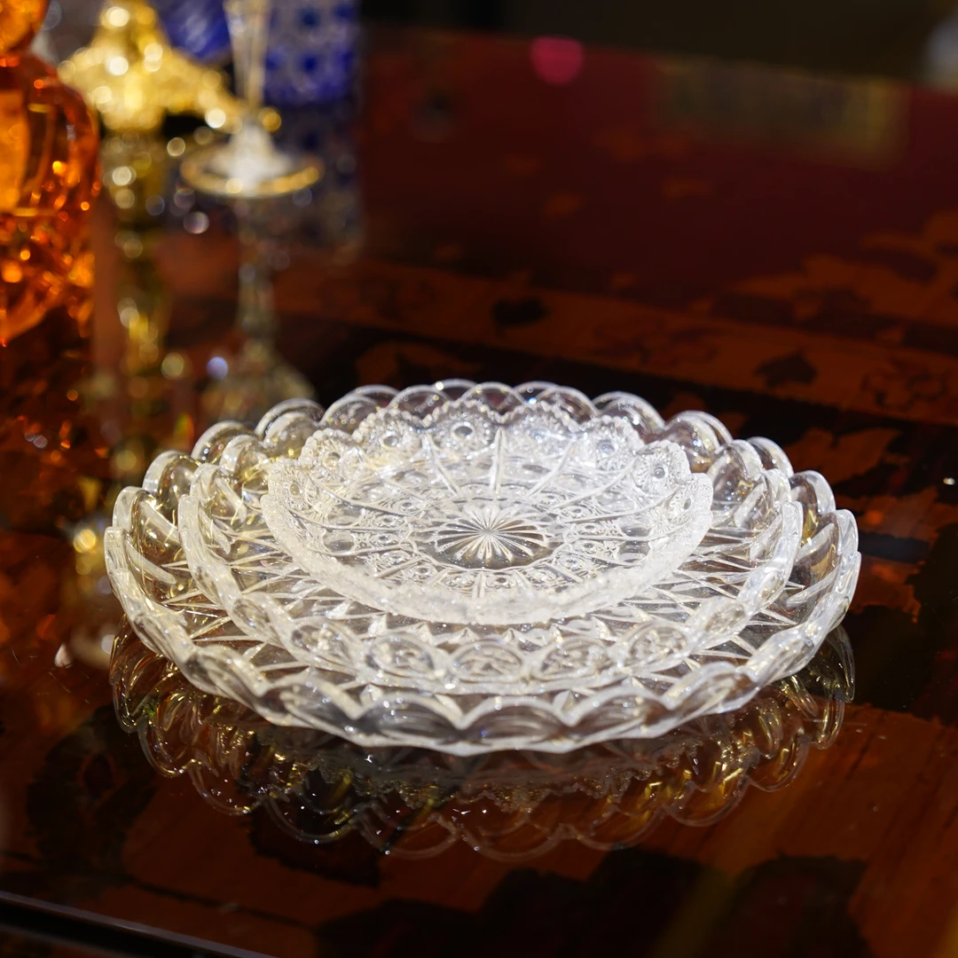 【本尼家】DM23 欧式水晶刻花碟轻奢高档家用饰品装饰摆件