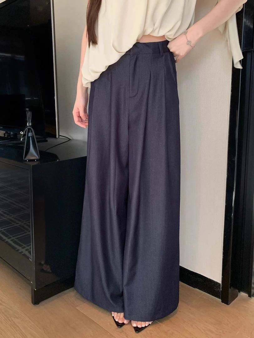 于思宇YUCII 老钱风休闲裤女夏季薄款阔腿裤高腰拖地长裤直筒裤