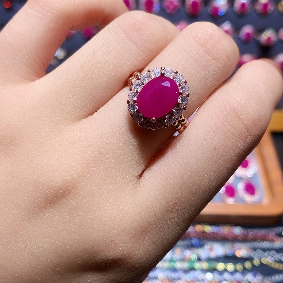 戒指银S925镶嵌红宝石